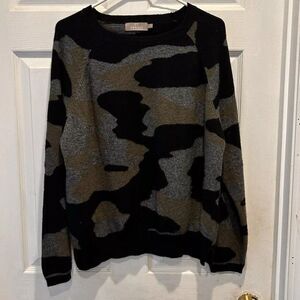 Brodie Crewneck Sweater‎ Womens Large Grey Black Green Camouflage Cashmere